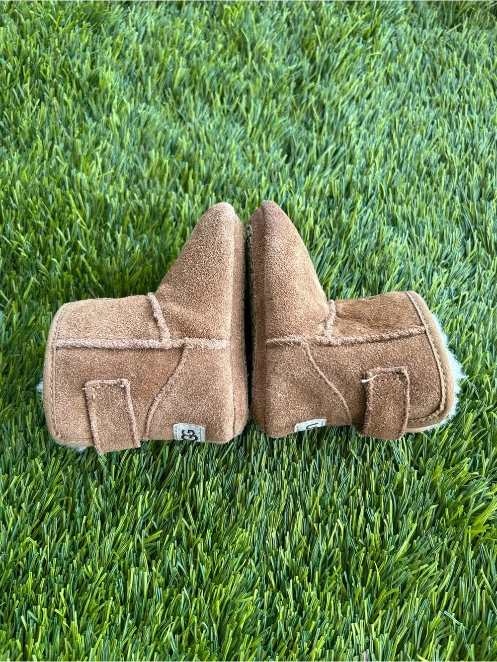 UGG Baby Suede Booties in Chestnut with Shearling Trim